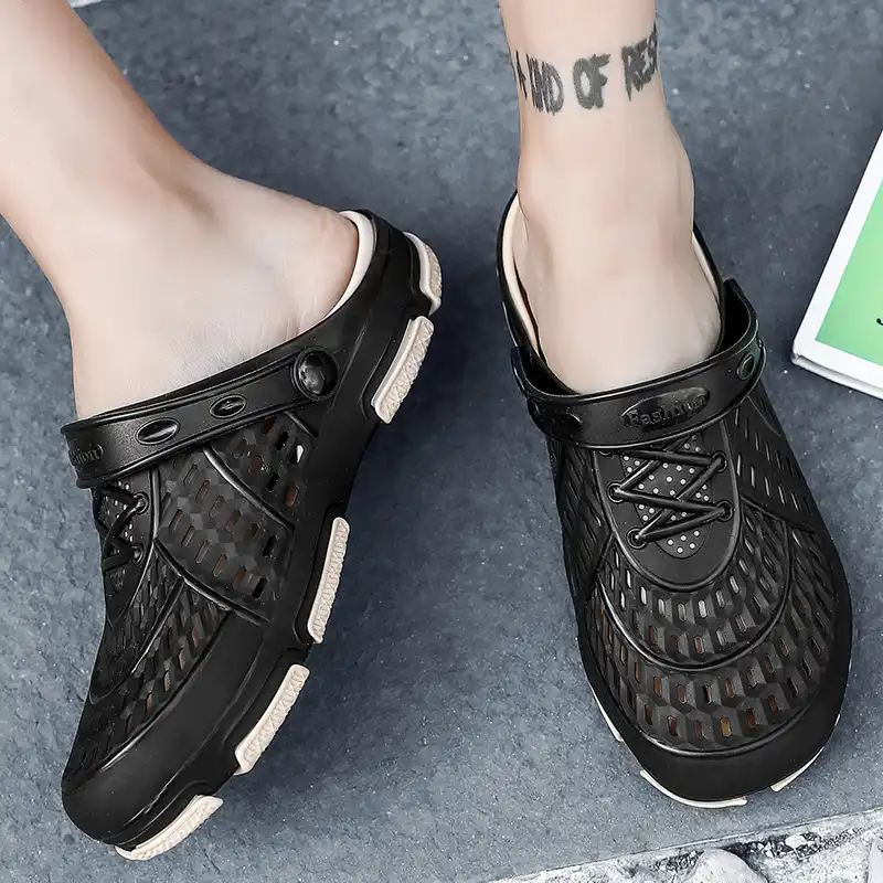 black rubber slip on clogs