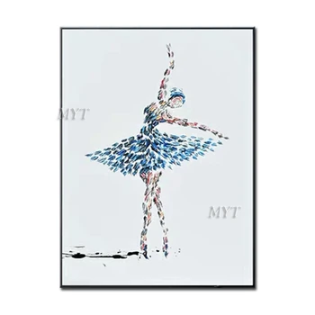 

The Girl In Blue Is Dancing Abstract Oil Painting Wall Art Home Decor Picture Modern On Canvas 100% Handpainted No Framed