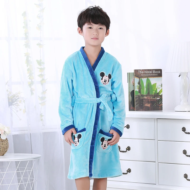 Bathrobe kids Fashion Winter Children's Bath Robes cartoon Flannel Bathgrowns for Big Boys Girls Soft Belt night-robe