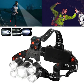 

Powerful LED Headlight headlamp 5LED T6 Head Lamp 8000lumens Flashlight Torch head light Best For Camping, fishing