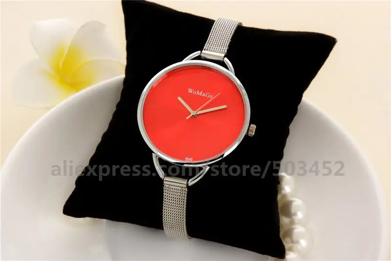 100 шт/лот без цифр женские часы заводская цена подарки другу Relojes Hombre Тонкий Сетчатый ремень модные кварцевые часы
