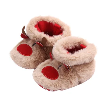 

Baby Christmas Warm Shoes Infant Girls Boys Elk Snow Boots Soft Sole Anti-Slip Crib Shoes Winter Warm Cozy Bowknot Booties