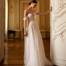 

Sevintage Boho Wedding Dresses Lace Appliques Sweetheart Off the Shoulder Bride Dress Custom Made A-Line Princess Bride Gown