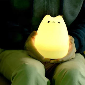 

Colors Cat LED USB Children Animal Night Light Silicone Soft Cartoon Baby Nursery Lamp Breathing LED Night Light