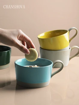 

CHANSHOVA 380ml Ceramic Breakfast Handgrip bowl Milk mug big capacity Teacup Drinking Coffee Cup China Porcelain G081