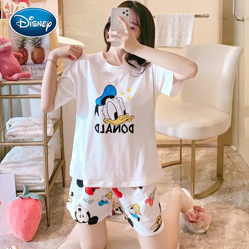 Disney Mickey Minnie Women Pajamas Set Summer Cute Cartoon Short Sleepwear Girls Comfortable Home Clothes