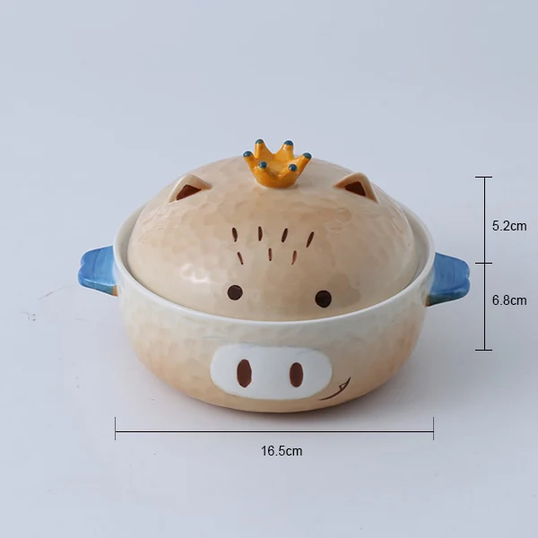 brown big bowl Керамический столовый набор чаша набор 8,5 дюймов мультфильм свинья тарелка набор ramen чаша перегородка блюдо фарфоровая десертная тарелка и чаша - Цвет: brown big bowl
