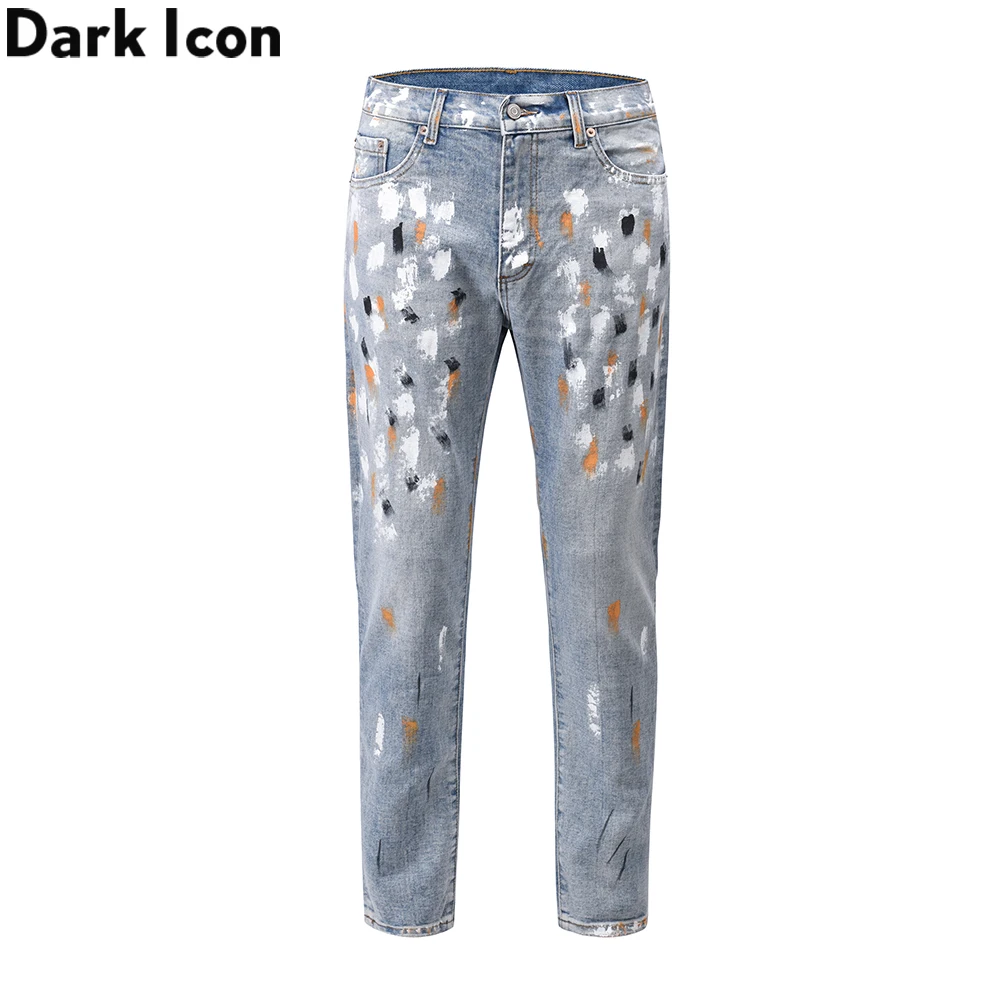 Dark Icon pantalones para hombre, Jeans de pintados a mano|Pantalones vaqueros| - AliExpress