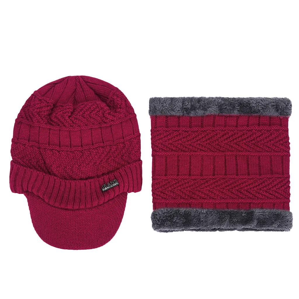 Мужская теплая шапка Skullies+ мягкий шарф, комплект из двух предметов, зимняя утолщенная шапка, мужские ветрозащитные вязаные шапки, теплые шапки для шеи 12,3 - Цвет: SSS91116005RD