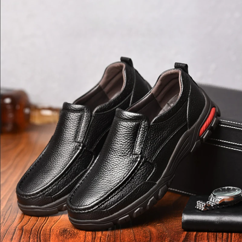 Genuine Leather Shoes Men Large Size 38-48 Slip-on Loafers With Fur Men's Casual Shoes Fashion Warm Footwear Zapatillas Hombre