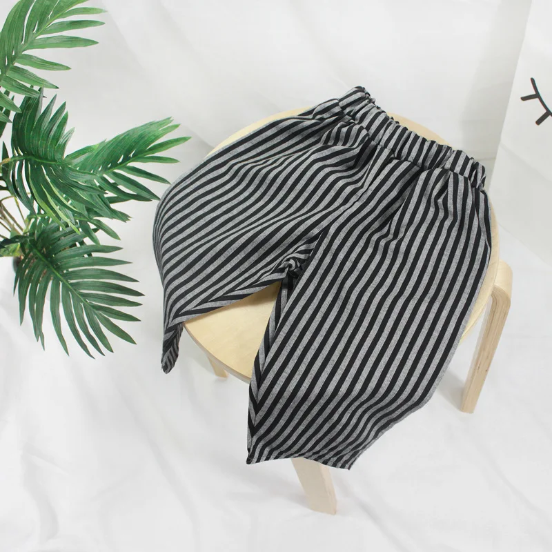 

Minkymom Spring Childrenswear New Style Infants Cotton Children Tatting Vertical Stripe Harem Trousers