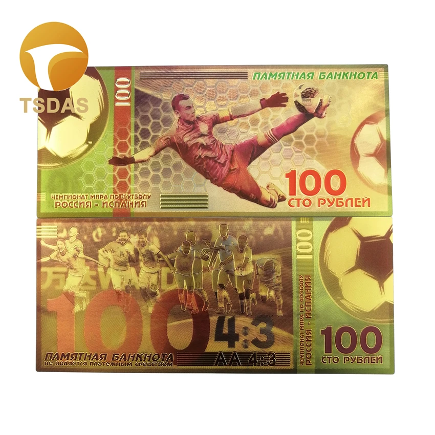 2018 Russia Banknotes 10pcs/lot Gold Foil Banknote 24k Plated 100 Rouble Football for Collection and Gift | Дом и сад