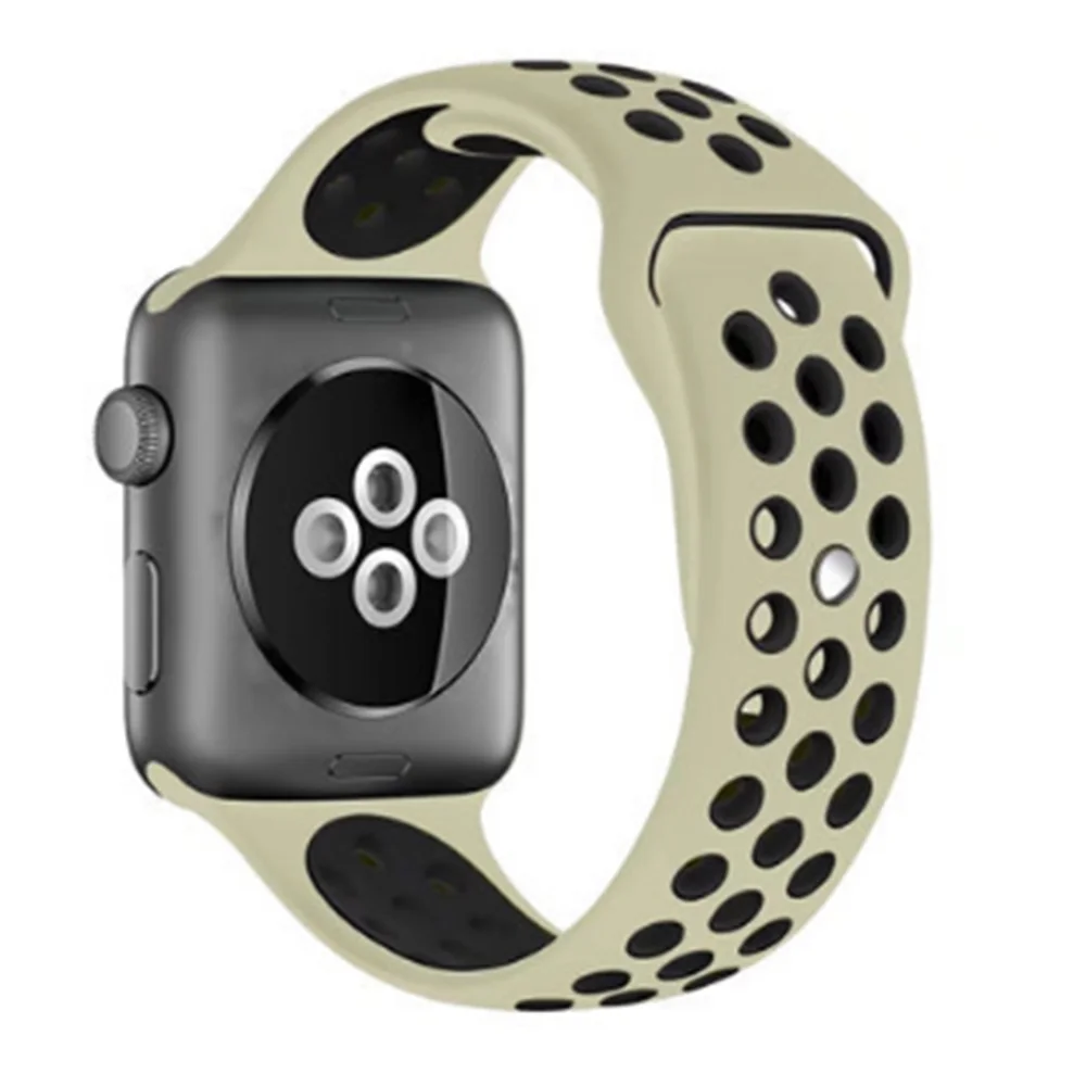 High quality 42mm 38mm 40mm 44mm strap for iphone watch band sports link Bracelet for Apple Watch band Silicone series 5 4 3 2 1 - Цвет ремешка: Rice white withblack