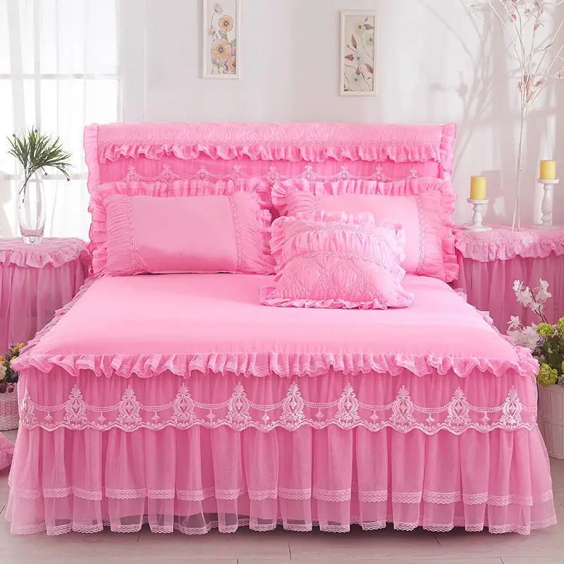 50Bed Set 1 PC Lace Bedspread + 2PCS Pillowcases Bedding Pink/purple/red Bedspreads Sheet for Girl Bed Cover King/Queen Size | Дом и сад
