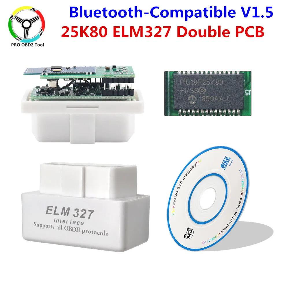 Диагностический инструмент OBDII BT ELM327 V1.5 PIC18F25K80 с двойной печатной платой ELM 327