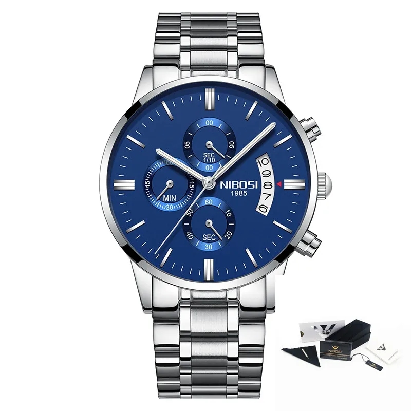 7 with box NIBOSI Relogio Masculino мужские спортивные часы с хронографом модные повседневные золотые кварцевые наручные часы водонепроницаемые Роскошные мужские часы - Цвет: 7 with box