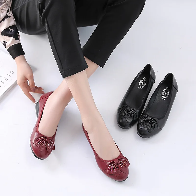 

2019 New Style Spring And Autumn Leather Shoes Fashion Bow Work Shoes Shoes Casual Shoes Women's Slanted Heel Single Shoes 7326