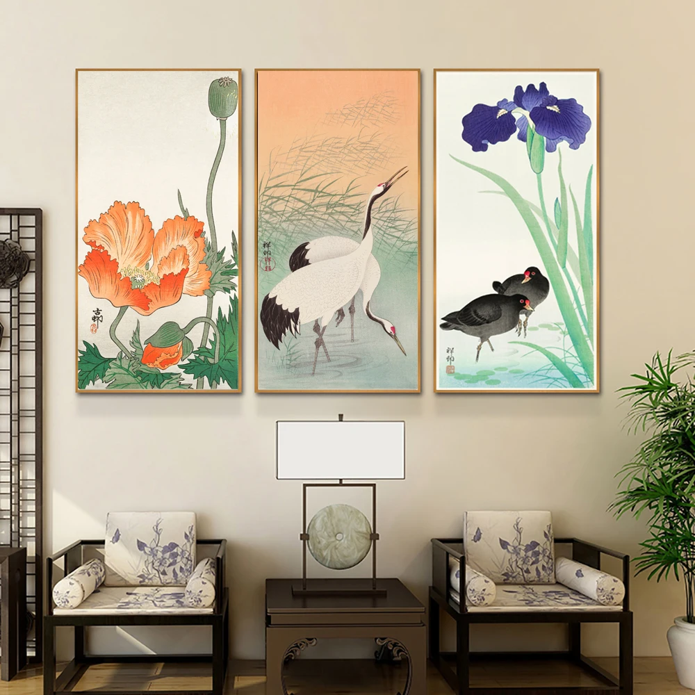 Crows Cranes And Camellias The Natural World Of Ohara Koson Canvas Painting Print Poster Wall Art Picture For Living Room Decor | Дом и сад