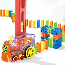 Автоматическая укладка домино кирпич Поезд Автомобиль набор звуковой светильник дети красочные пластиковые блоки домино игра игрушки набор подарок для мальчиков и девочек
