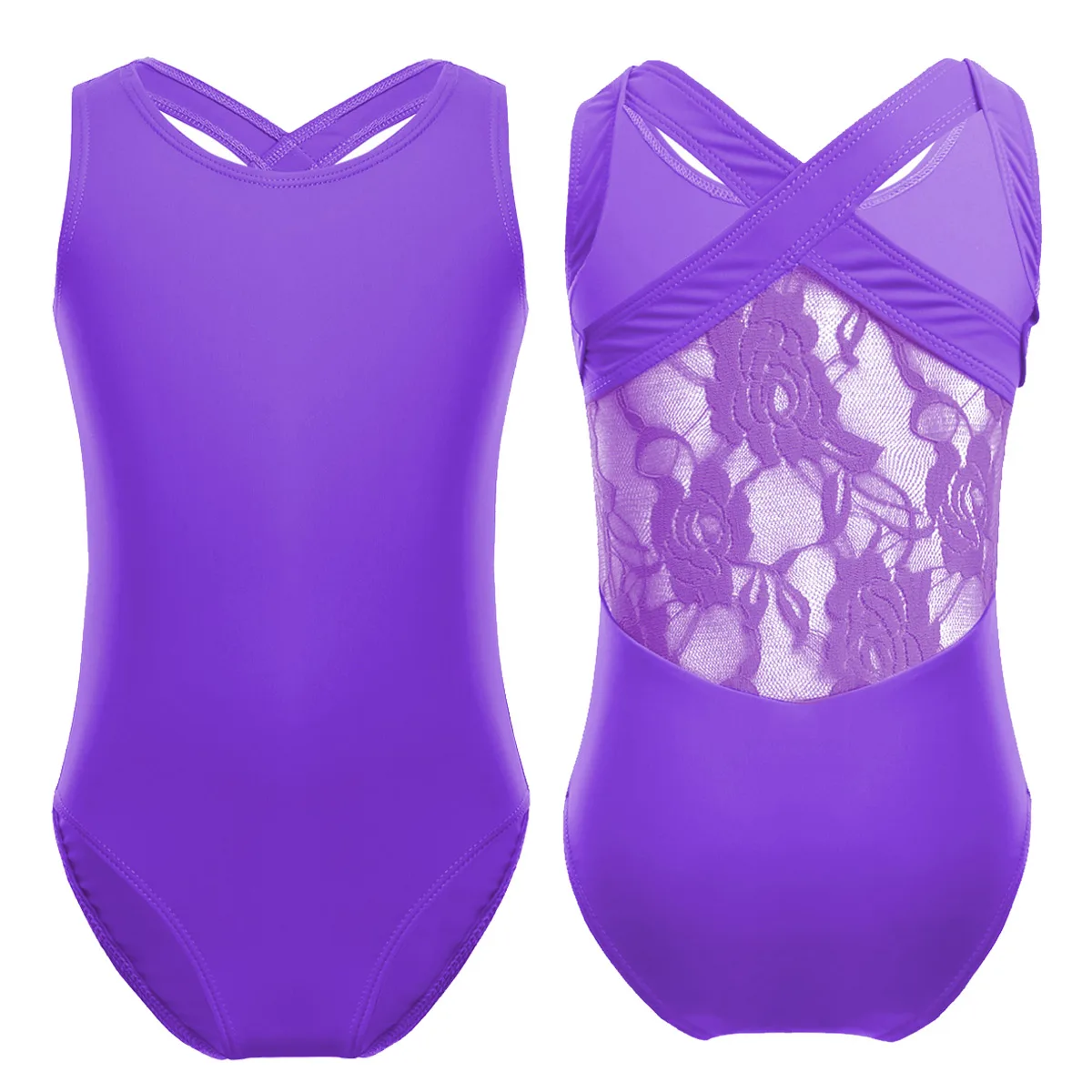 Children Girls Gymnastics Leotards Professional Ballet Tutu Tank Leotard Ballet Dance Jumpsuit Lace Back Skating Leotard Kids