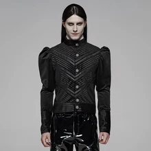 Панк рейв для мужчин Готический короткая рубашка в полоску бархат классический пуговицы украшения пузырь рукав блузка