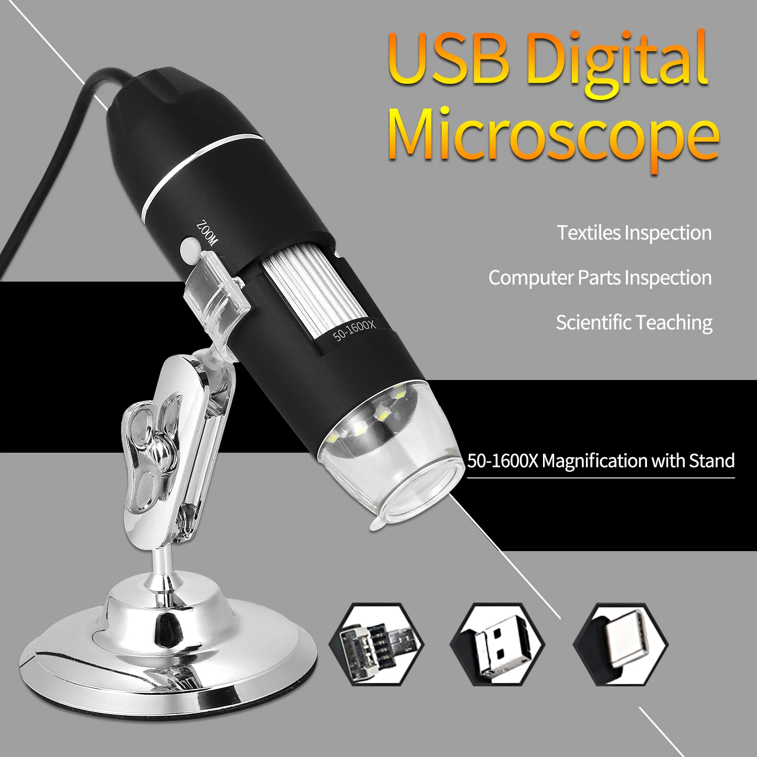 USB цифровой зум микроскоп Лупа с функцией OTG 8-светодиодный светильник увеличительное стекло 1600X увеличение микроскоп с подставкой