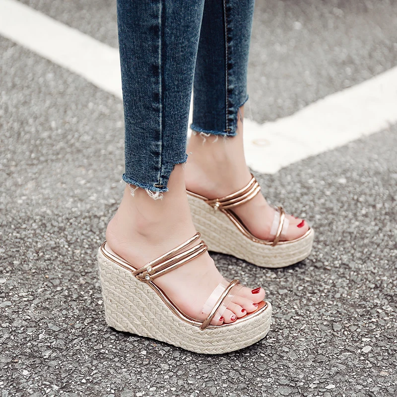 

Women Summer slippers wedge shoes womens mules with heels Flip Flops Wedges Shoes stripper heels flip flops sandals women YMA725