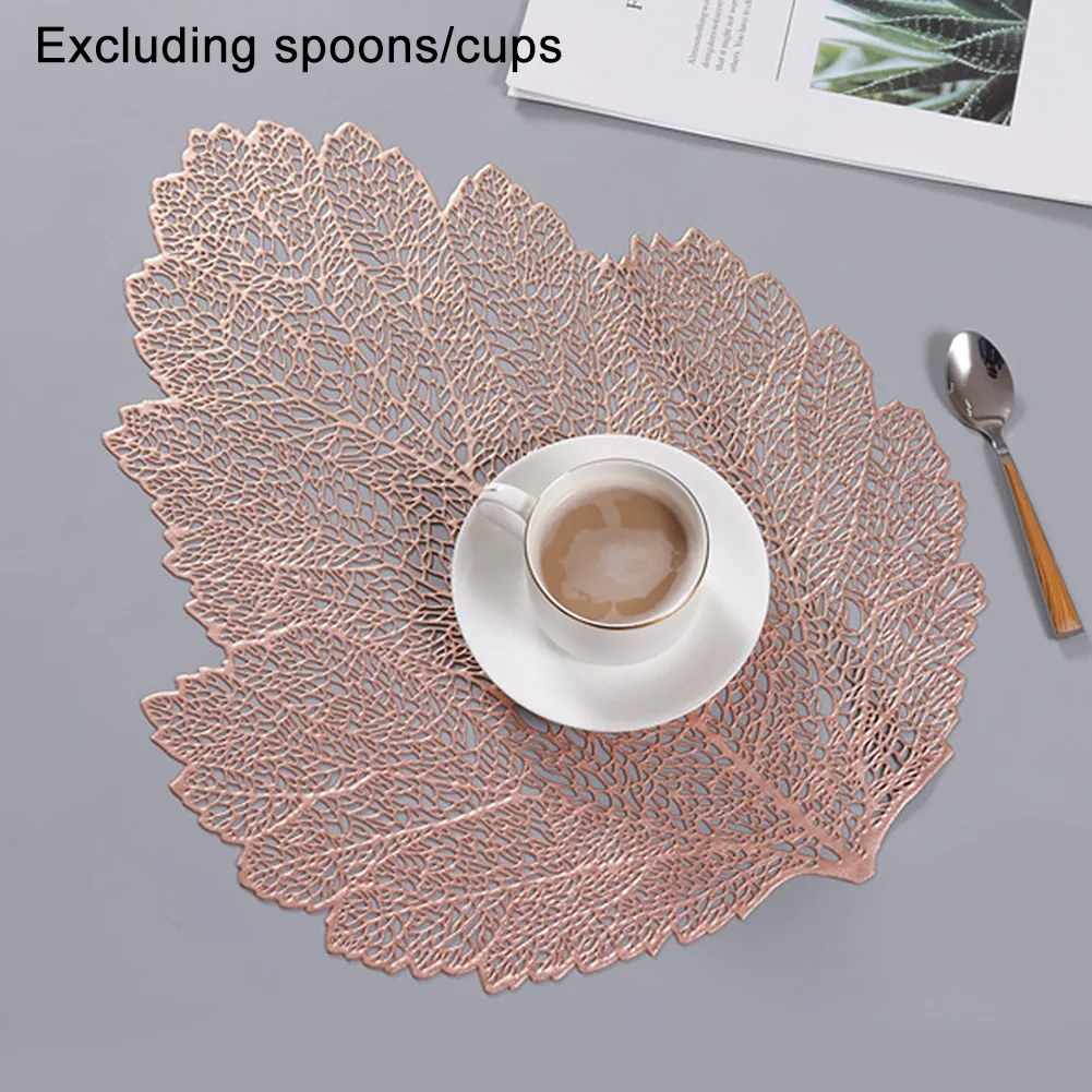 Rose Gold Обеденный коврик в форме листа, водонепроницаемая чаша из ПВХ, домашние подставки для напитков, кухонные Нескользящие коврики, теплоизоляция - Цвет: Rose Gold