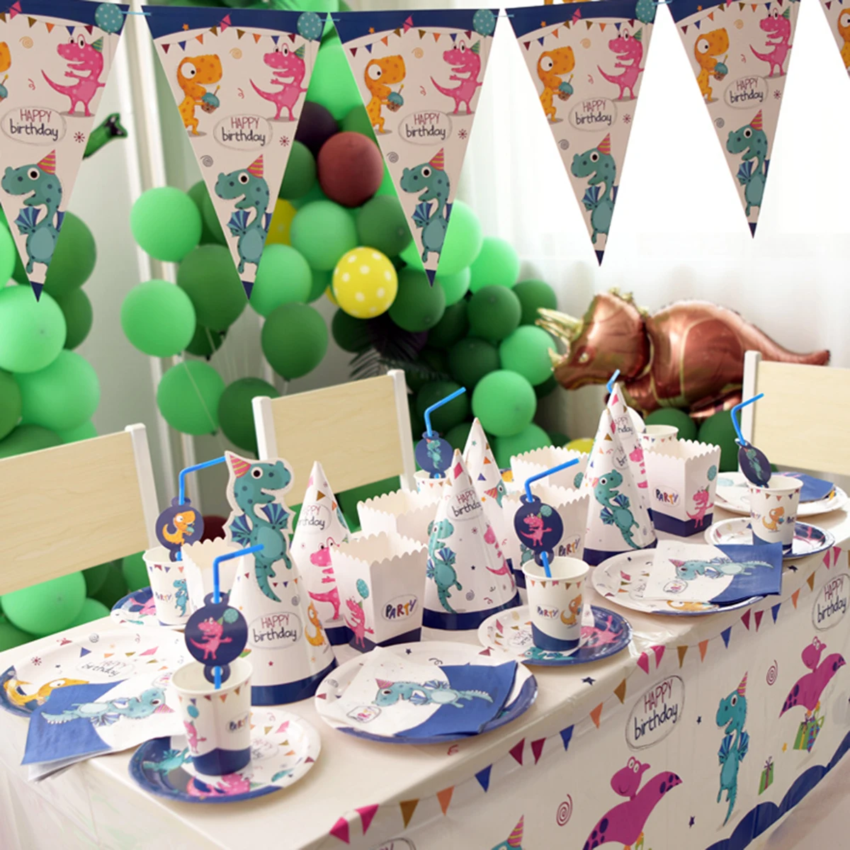 

Dinosaur Disposable Tableware Birthday Party Decoration Kids Party Baby Shower Plate Paper Cup Tablecloth Banner Party Supplies