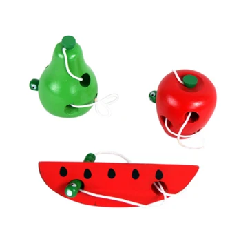 

New Fun Wooden Toys Worm Eat Fruit Apple Pear Early Learning Teaching Aid Baby Toys Kids Educational Toys Gift