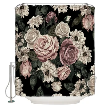 

WARMTOUR Shower Curtain Flowers Bath Curtains Bathroom Decor with Hooks