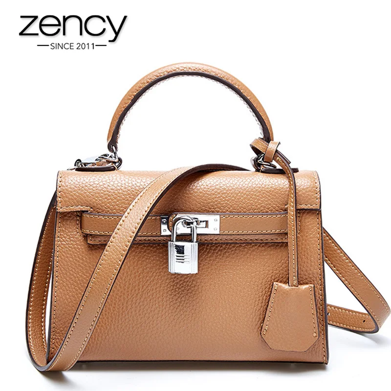 

Zency Anti-theft Lock Women Tote Handbag 100% Genuine Leather Fashion Lady Shoulder Messenger Bag High Quality Flap Black Brown