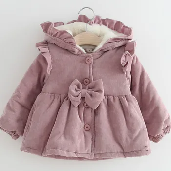 

Autumn Baby Girls Corduroy velvet Bow Jacket 2020 Fashion Winter Fashion Hooded Pink Outfits Clothing