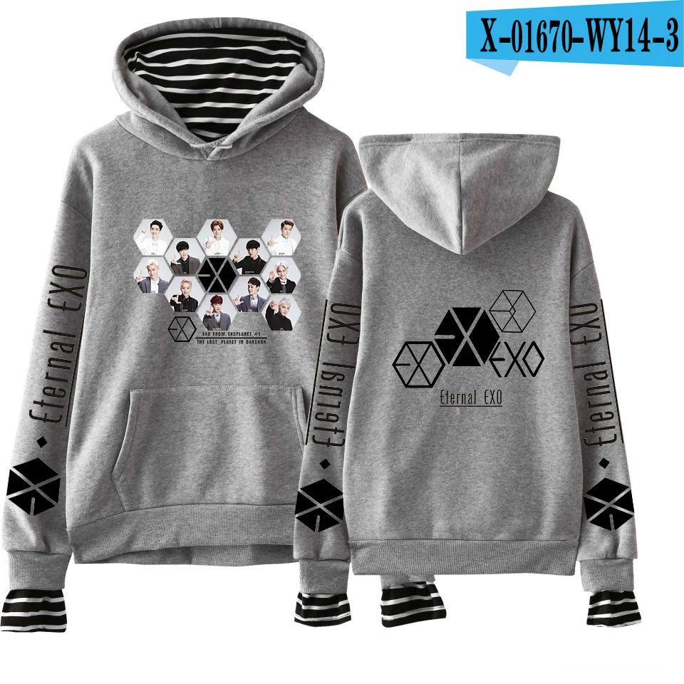 EXO Ablum/Новое поступление, женские худи с надписью, Толстовка Harajuku, толстовки с круглым вырезом, цветные топы - Цвет: Gray