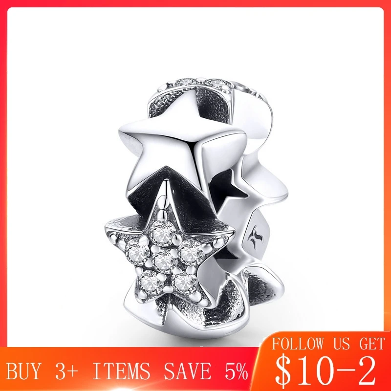 

CodeMonkey Genuine 925 Sterling Silver Little Star to Star Beads Clear CZ Spacer fit Women Bracelets Bangles Jewelry Making C929