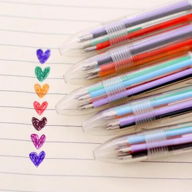

2019 Kawaii Novelty Multicolor 6 In 1 Colorful Pens Novelty Multicolor Ballpoint Pen Multifunction Stationery School Supplies
