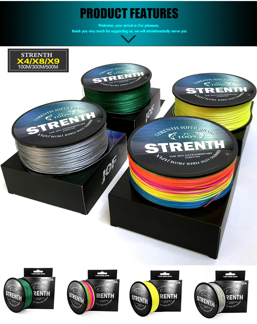Linha de Pesca Trançada de Material Ghotda Super Forte 12 18 28 35 40 50 60 Lbs 300m 10 1 Ghotda linha de pesca trançada de material