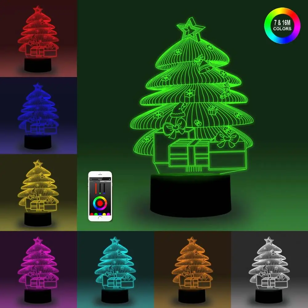 NiteApps 3D Рождественская елка и подарки ночник настольная Иллюзия украшение лампа подарок на день рождения приложение/сенсорное управление
