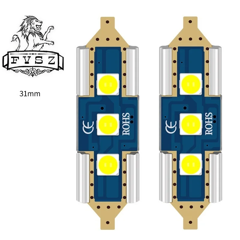 2 шт. Festoon 31mm светодиодный 3 SMD 6500k автомобильные лампы для чтения 3030 белый