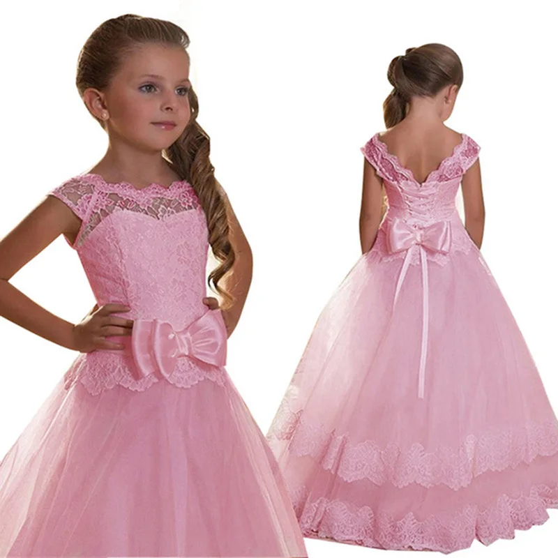 Г. Кружевные вечерние платья принцессы на день рождения для девочек свадебное платье для девочек платье для первого причастия с цветами одежда для маленьких девочек, костюм LP-207 - Цвет: pink