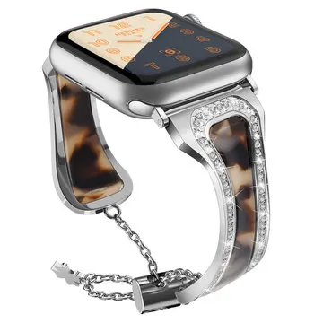 Алмазный ремешок для часов apple watch 38 мм 40 мм 44 мм iWatch 42 мм женский ремешок из нержавеющей стали apple watch Series 5 4 3 2 - Цвет ремешка: tortoiseshell-silver