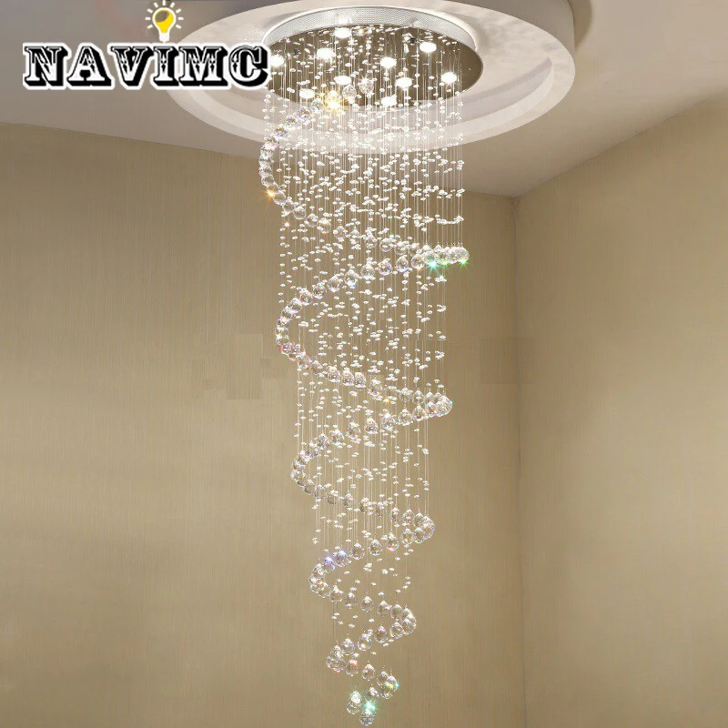 Modern K9 Large LED Spiral Living Room Crystal Chandeliers Lighting Fixture for Staircase Stair Lamp Showcase Bedroom Hotel Hall