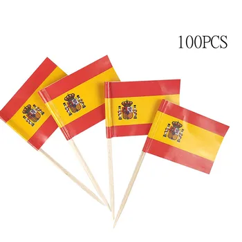 

100PCS Spain Flag Toothpicks The Union Jack Flag Cupcake Toppers for Birthday Wedding Mini Spain Flag Cake Decorating Supplies