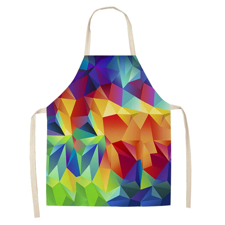 Apron Kids Rainbow Colorful Geometric Kitchen Apron for Women Household Cleaning Pinafore Cooking Apron Cotton Linen Bib