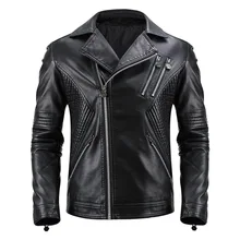 ABOORUN Мужская Панк мотоциклетная Байкерская кожаная куртка мульти молнии плиссированная черная тонкая модная кожаная куртка мужская R3161