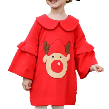 

Baby girl autumn winter vintage elk Christmas plus velvet dress child cute princess dress