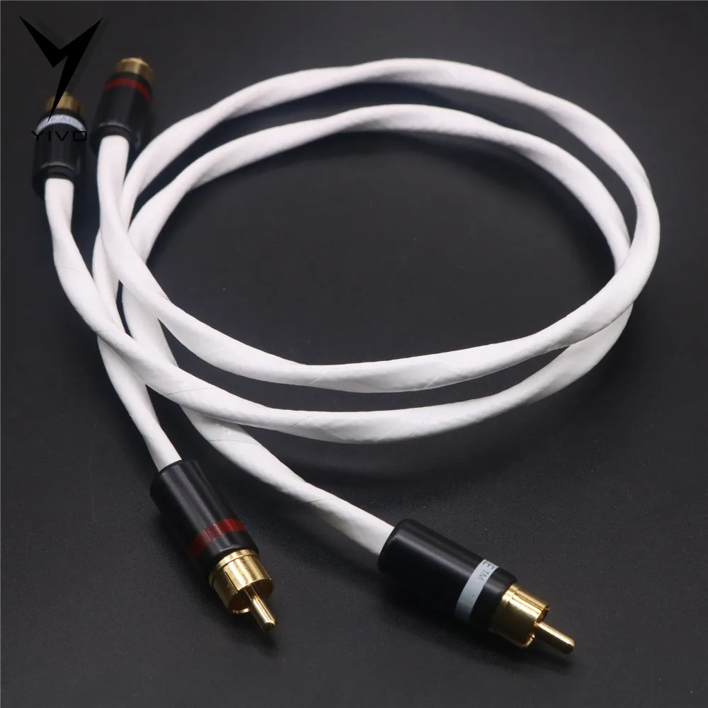 1 pair RCA to RCA Hi end OFC pure copper plated silver 6mm Headphone Extension Wire Cord Aux 2RCA to 2RCA Audio Cable