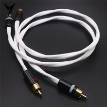 1 pair RCA to RCA Hi end OFC pure copper plated silver 6mm Headphone Extension Wire Cord Aux 2RCA to 2RCA Audio Cable