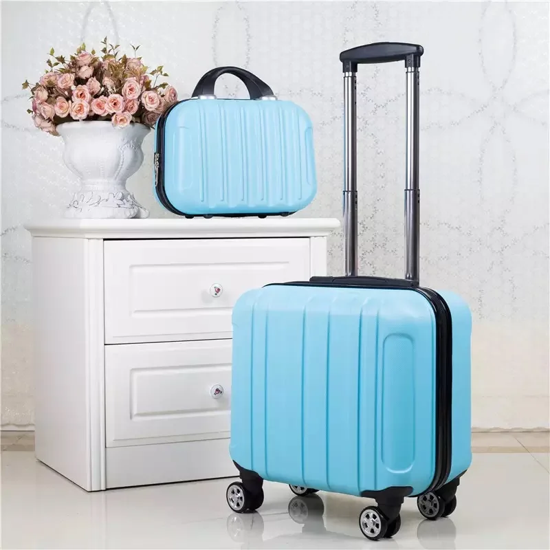 Багаж на колесиках 18 дюймов, чемодан на колесиках из АБС-пластика на колесиках, Детский чемодан для переноски, Модный комплект для студенческой сумки на колесиках - Цвет: Blue set