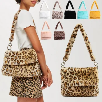 

Winter new fashion shoulder bag female leopard female bag chain large plush winter handbag Messenger bag soft warm fur bag2020